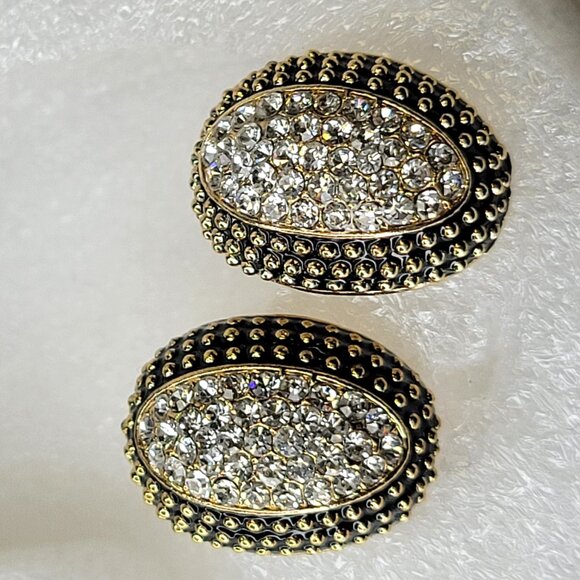 Gold and Crystal Clip On earrings - Picture 2 of 7